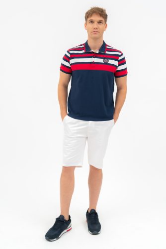 BUDMIL Regular Fit Galléros póló s.kék - fehér - csíkoss.kék