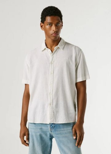PEPE JEANS PERCY white Férfi rövid ujjú lenvászon ing